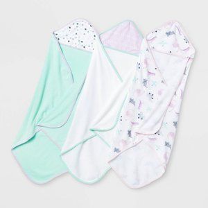 NEW! Infant Baby Girls' 3pk Hooded Bath Towel Set